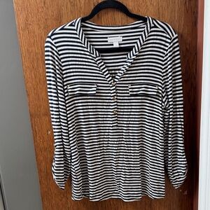Charter Club Navy and White Striped Blouse